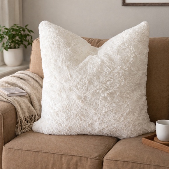 UGG Other - NWOT, UGG Oversized Faux Fur Throw Pillow 24x24 White Plush Cozy Luxe Decor